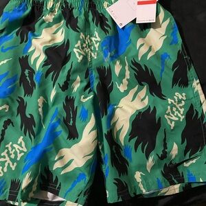 Boys Nike Green and Blue Ghost Camo Pattern Swim Trunks